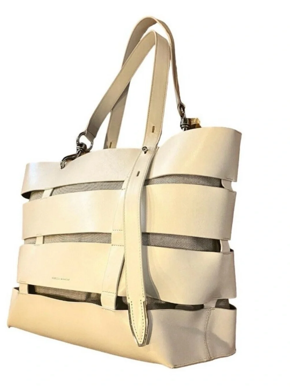 Rebecca Minkoff Cage Stella Large Leather White Tote Bag Purse with Pouch